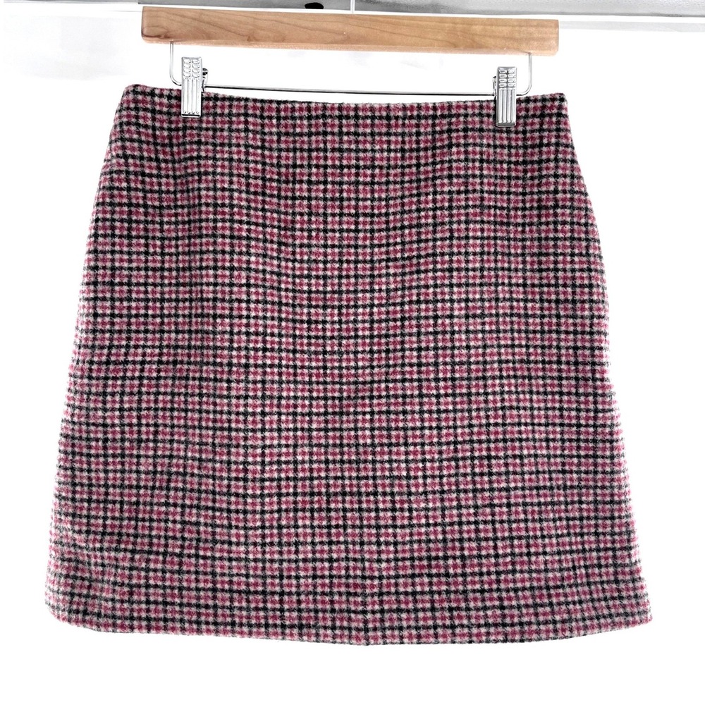 Uniqlo Wool Blend Mini Skirt Micro Plaid Tan Charcoal Red Dark Academia Retro 6